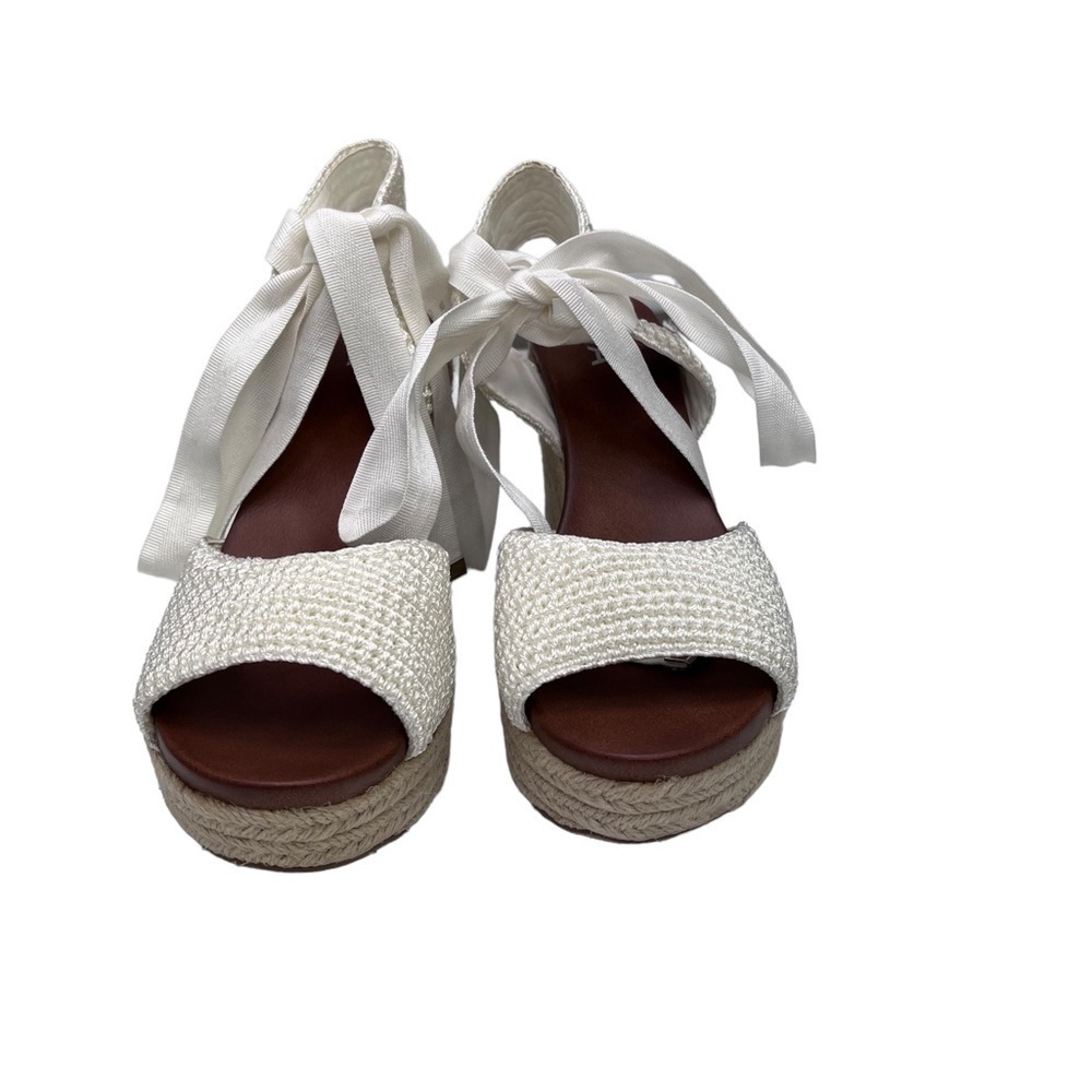 Mia Yanet SZ 9 Ivory Woven Crochet Platform Espadrilles Sandals Romantic Cottage